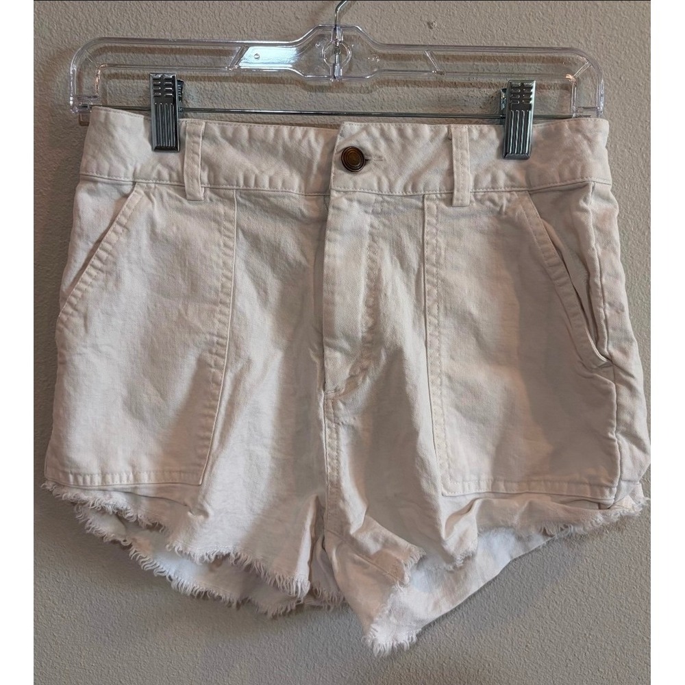 By Together Frayed Hem High Rise Shorts Womens Small White Coastal Boho Utilty